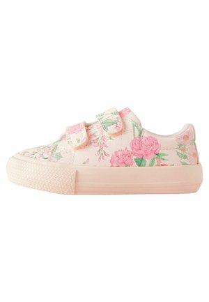 Sneakers in tela con motivo floreale in un delicato rosa, dotati di due cinturini in Velcro e una suola in gomma testurizzata. Punta arrotondata e collare imbottito.