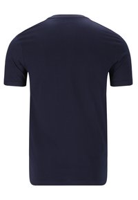 Kortärmad t-shirt i marinblå, tillverkad av bomull, med en mjuk textur och rundad halsdesign. Inga synliga logotyper eller mönster.