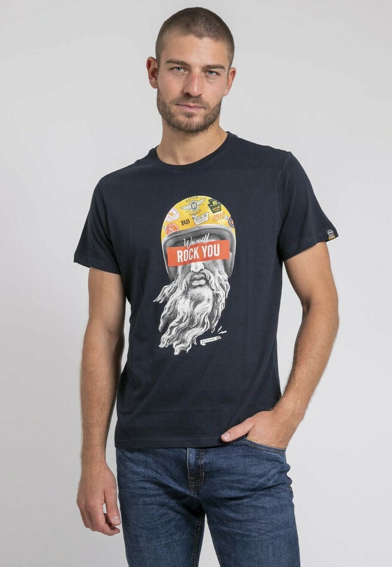 Ritchie Jeans - COL ROND JOMODEK - T-shirt imprimé - bleu marine, Agrandir