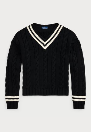 Polo Ralph Lauren ARAN KNIT COTTON CRICKET JUMPER - Pullover - black/cricket cream