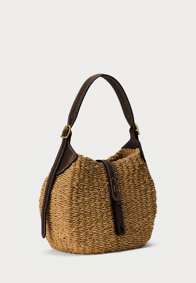 Polo Ralph Lauren POLO ID RAFFIA SMALL SHOULDER BAG - Rokassoma - beige/chocolate