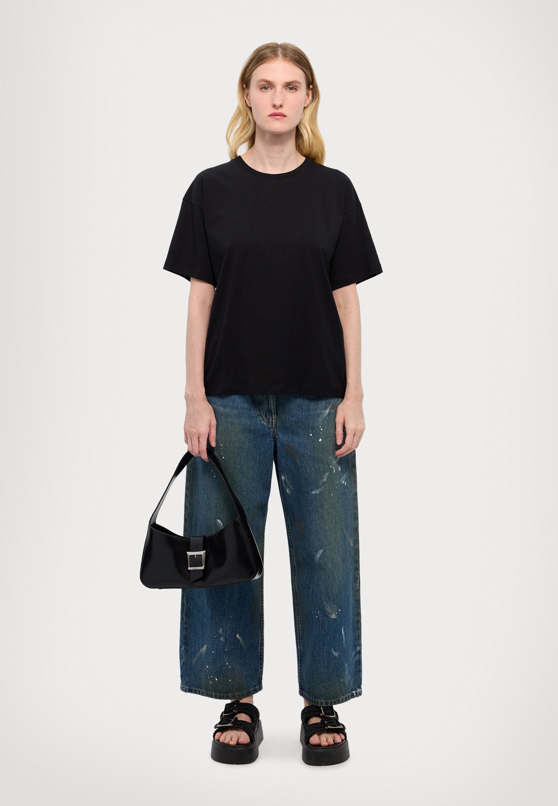 Helmut Lang CROPPED WIDE - Straight leg jeans - mid indigo painter