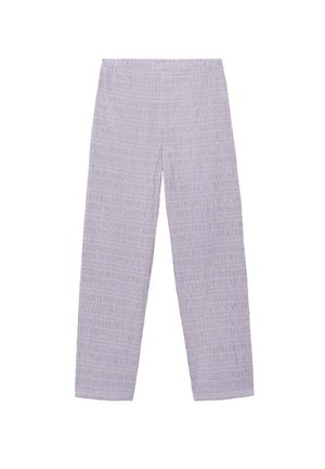 Gestreepte, lichte stoffen broek in lichtpaars met een elastische tailleband, met een rechte snit en een zachte textuur.