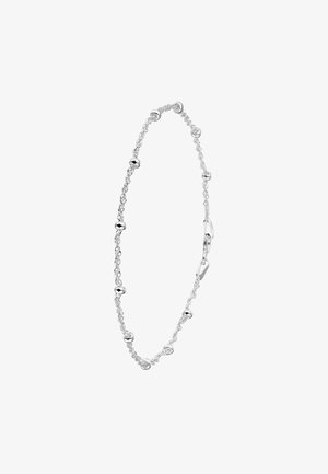 Pulsera de cadena de plata con cuentas redondas espaciadas uniformemente a lo largo de la longitud y un cierre seguro, diseñada para una apariencia delicada.