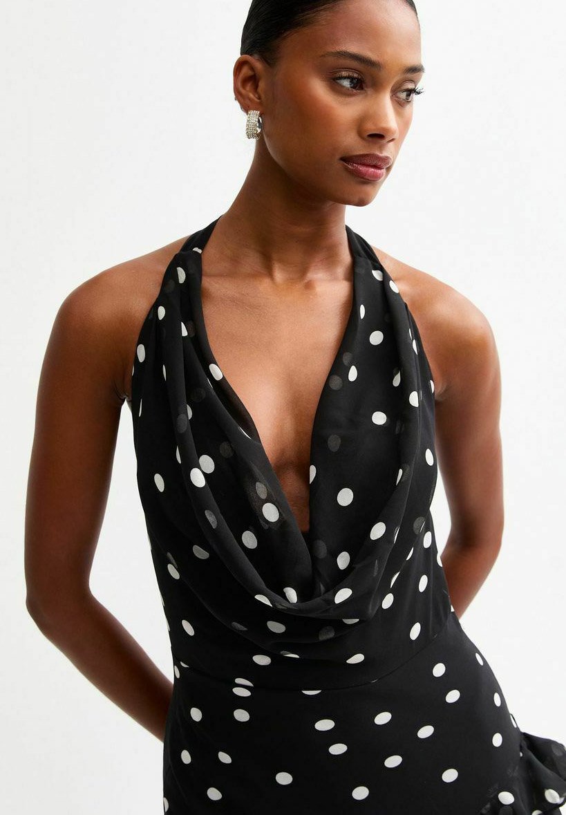 black and white cowl neck dress