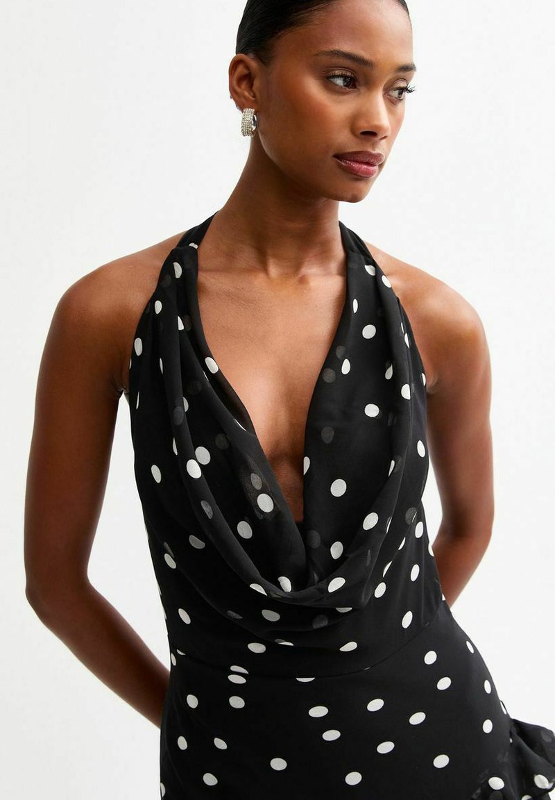 princess polly baby blue dress New Look POLKA DOT COWL NECK MAXI - Maxi dress - black pattern/black