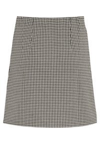 Jupe droite à motif pied-de-poule noir et blanc avec des plis subtils à l'avant et une taille cintrée.
