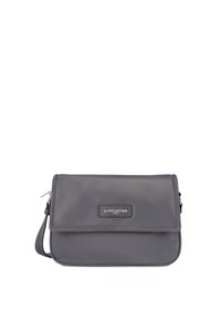 Borsa a tracolla in nylon grigio con chiusura a patta e patch con logo. Dispone di una tracolla staccabile e accenti di cucitura discreti.