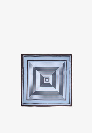 Light blue square scarf with concentric dark brown square lines creating a geometric pattern.