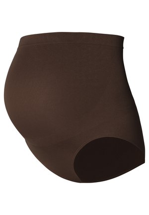 Bruine naadloze zwangerschapssteunondergoed met hoge tailleband en volledige buikbedekking.