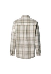 Camicia a maniche lunghe a quadri in tonalità di verde e bianco, realizzata in tessuto morbido, con yoke, polsini con bottone e orlo arrotondato.