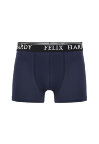 Boxer blu navy con elastico nero in vita, con logo "FELIX HARDY", tessuto liscio e design aderente.