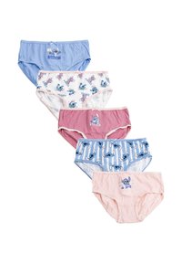 Sei paia di mutandine per bambini in vari colori: azzurro chiaro, rosa e bianco. Presentano personaggi dei cartoni animati e motivi giocosi; tessuto in cotone morbido.