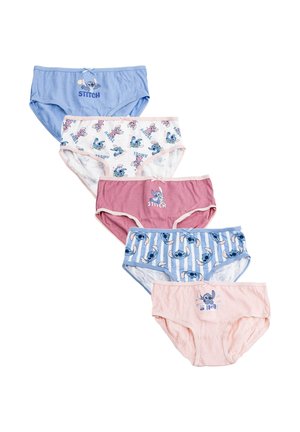 Zes paar kinderslips in verschillende kleuren: lichtblauw, roze en wit. Voorzien van cartoonfiguren en speelse patronen; gemaakt van zacht katoen.
