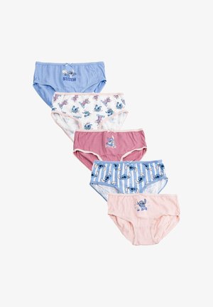 Sechs Paare Kinderunterwäsche in verschiedenen Farben: Hellblau, Rosa und Weiß. Mit Cartoonfiguren und verspielten Mustern; aus weichem Baumwollstoff.