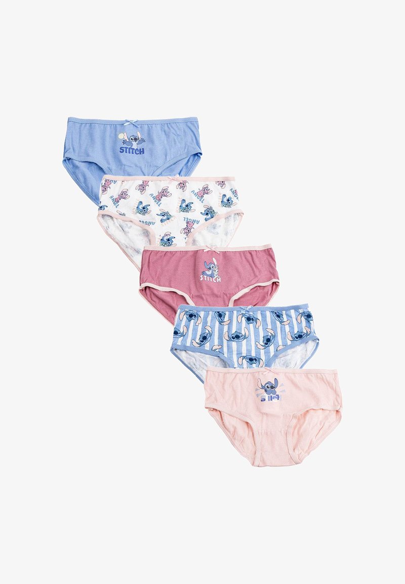 Zes paar kinderslips in verschillende kleuren: lichtblauw, roze en wit. Voorzien van cartoonfiguren en speelse patronen; gemaakt van zacht katoen.