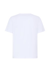 T-shirt blanc uni à manches courtes vu de dos, avec un col rond et un ourlet droit.