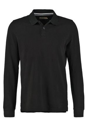 Svart langermet polo skjorte laget av bomull. Har en to-knapps placket, ribbet krage og subtil stripe detalj under kragen.