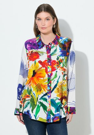 Ulla Popken, FLORAL MIXED PRINT 3/4 SLEEVE BLOUSE - Skjortebluser - snow white