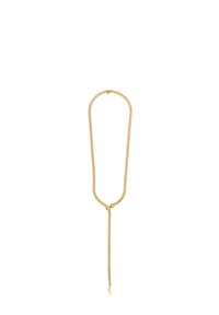 Kultaketju, jossa on kieputettu muotoilu solmukohdalla ja pitkä roikkuminen, sileä pinta ja kiillotettu viimeistely.