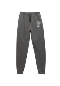 Grå sweatpants lavet af en bomuldsblanding, med elastisk talje, manchetter og et hvidt "NY" logo med en tiger grafik.