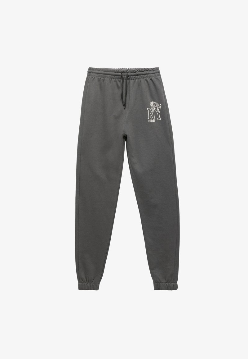 Graue Sweatpants aus Baumwollmischgewebe, mit elastischem Bund und Bündchen sowie einem weißen "NY"-Logo mit einem Tiger-Graphic.