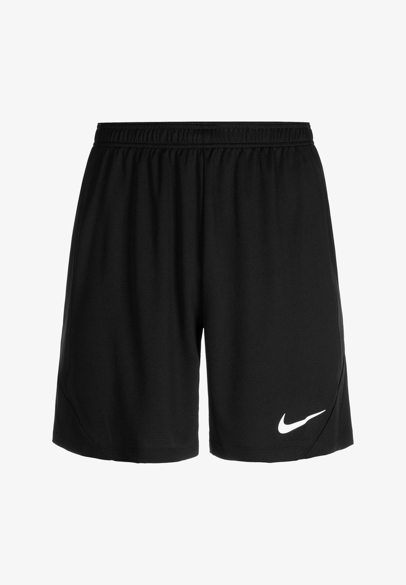 Zwarte sportieve shorts van lichtgewicht meshstof, met een elastische tailleband en een wit Nike-logo aan de onderkant links.