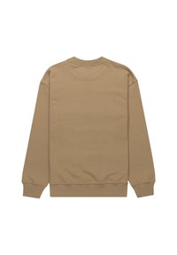 Sweat-shirt beige à manches longues avec col rond, poignets et taille côtelés, présenté de dos sur fond blanc.