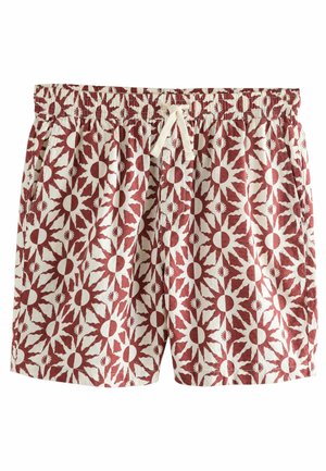 Heren short met elastische taille, wit trekkoord en rood-wit zonnenpatroon overal.