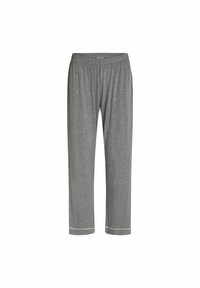 Pantaloni da lounge grigi realizzati in tessuto morbido. Presentano un elastico in vita e un bordo bianco a contrasto all'orlo. Design a gamba dritta.