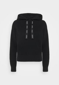Felpa nera in maglia con texture a coste, maniche lunghe e coulisse regolabile con dettagli del logo del marchio.