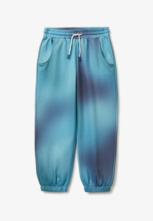 Pantalones de chándal con degradado azul, fabricados en una tela suave y elástica, con cintura elástica y puños, y dos bolsillos laterales para mayor funcionalidad.