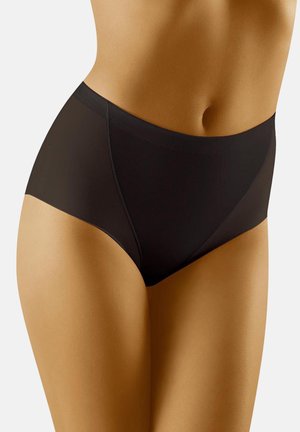 Hochgeschnittene schwarze Unterhosen aus glattem Stoff, mit nahtlosem Design und leicht geschwungenen Kanten für einen bequemen Sitz.