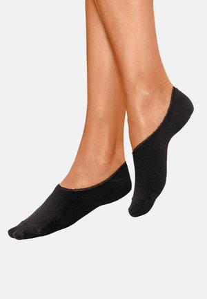 Schwarze, niedrig geschnittene Socken mit einer glatten Textur und elastischem Rand, entworfen, um unterhalb des Knöchels zu sitzen und eine diskrete Passform für das Schuhwerk zu bieten.