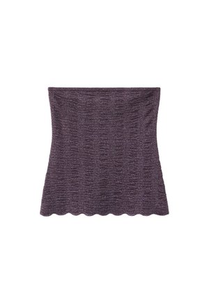 Haut tube en maille côtelée violet foncé avec une texture scintillante et un ourlet festonné en bas.