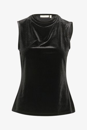 Must sametist varrukateta topp, kerge drapeeritud kaeluse ja istuva vööümbrisega, suurus väike, bränd InWear.