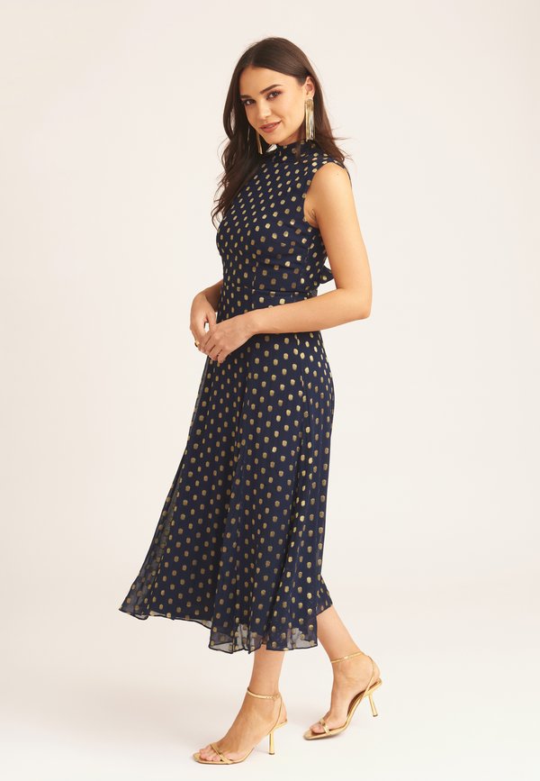 SPOT FOIL HIGH NECK TIE BACK MIDI  - Day dress2