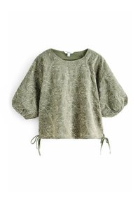 PUFF SLEEVE CORNELLI DETAIL DRAWSTRING  - Nyomott mintás póló - sage green
