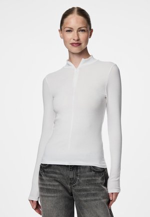 Pieces PCKITTE ZIP T-NECK - Tops ar garām piedurknēm - bright white