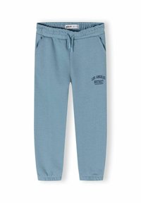 Ljusblå sweatpants gjorda av en bomullsmix. Har ett elastiskt midjeband, två sidofickor och "LOS ANGELES DISTRICT" tryckt i mörkblått.