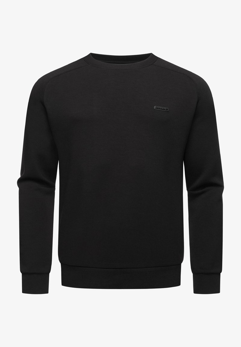 Felpa nera con colletto a girocollo e polsini a coste. Il tessuto morbido presenta un piccolo logo ricamato sul petto. Design semplice e lineare.