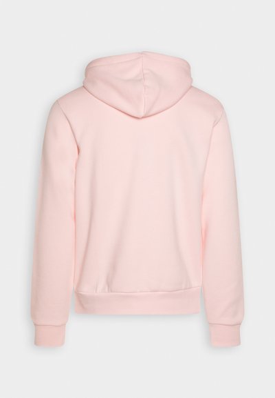 Sweat à capuche rose clair avec une coupe décontractée, doté d'un cordon de serrage pour la capuche, de poignets côtelés et d'un ourlet. Tissu doux sans motifs ni accents visibles.