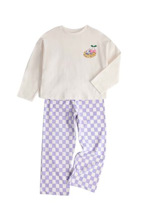 Marks & Spencer, YG WAFFLE GRAPHIC CHECK BOTTOM LS LL PJ. UNISEX SET - Nattøj sæt - lilac mix