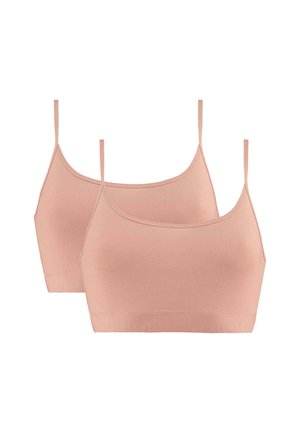 Leichtigkeit, weicher, dehnbarer Stoff-Bralette in einem gedämpften Rosa. Mit dünnen Trägern und einem glatten, nahtlosen Design. Zwei Stück im Paket.