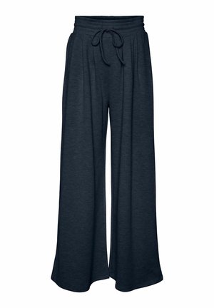 Pantaloni larghi grigio scuro con vita regolabile e design plissettato. Realizzati in un tessuto morbido, presentano una texture liscia e una silhouette fluida.