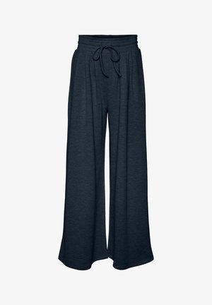 Pantalons larges gris foncé avec taille à cordon de serrage et design plissé. Fabriqués en tissu doux, avec une texture lisse et une silhouette fluide.