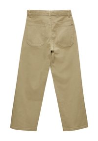 Khaki wijde broek vervaardigd uit stevig katoen, voorzien van een klassieke vijf-pocketontwerp en zichtbare stikdetails.