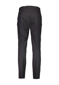 Zwarte op maat gemaakte broek met een slim fit, voorzien van twee achterzakken en een soepele textuur. Ontworpen met een cleane, minimalistische silhouet.