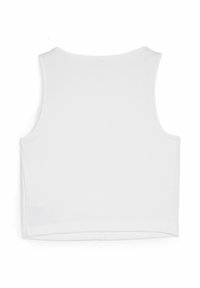 Witte crop top van ribstof, met een ronde halslijn en mouwloos ontwerp, voorzien van een eenvoudige, gladde zoom.