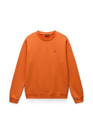 Orange sweatshirt i bomull. Har en rund halsringning, ribbade ärm- och nederkant. Litet broderat märke på bröstet. Slät textur.
